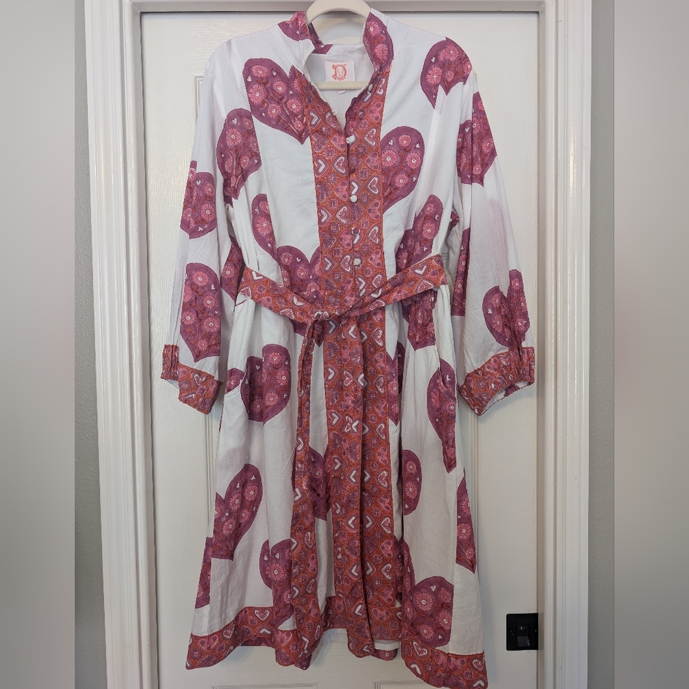 Victoria Dunn Heart Print Folly Mini Balloon Sleeve Dress XL